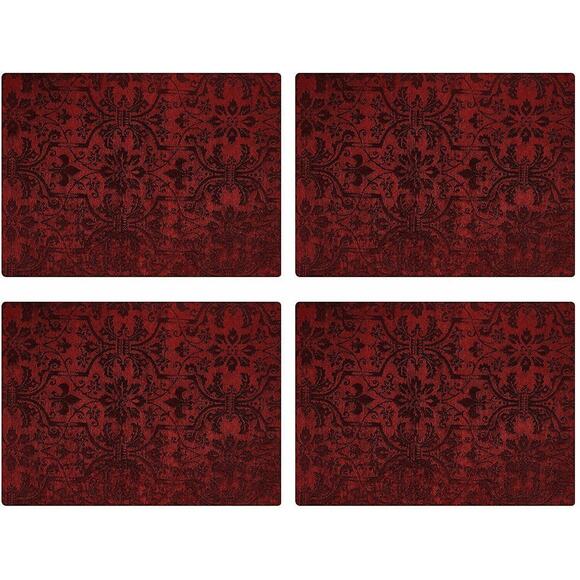 Cambridge Fleur de Lis Tapestry Placemats Toile Red Merlot 18x13" Set of 4 - Picture 1 of 5